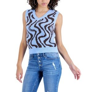 Crave Fame Juniors' Printed Sweater Vest - Pale Blue Size M